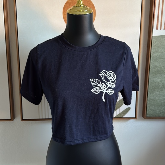 Zaful Navy Blue Short Sleeve Crop Top - Picture 1 of 7